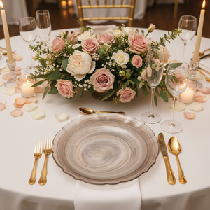 Assiettes de présentation en verre transparent avec bordure florale argentée antique pour la décoration de table de mariage, banquets, événements et réceptions - Product Image 6