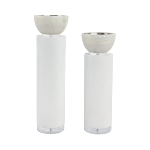 Set di portacandele moderni in vetro smerigliato con bordo in metallo per decorazioni per la casa, centrotavola, ingresso, consolle. - Product Image 4
