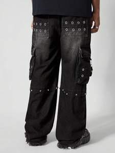 Pantaloni <span class=keywords><strong>jeans</strong></span> da <span class=keywords><strong>uomo</strong></span> di alta qualità a gamba dritta allentato con tasca multi design nero <span class=keywords><strong>grigio</strong></span> con catena lavata per unghie <span class=keywords><strong>jeans</strong></span> da <span class=keywords><strong>uomo</strong></span> - Product Image 6