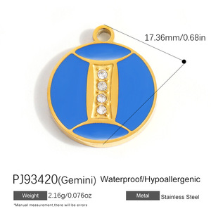 F049 Venta al por mayor de dijes de acero inoxidable chapados en oro de 18 quilates con diseño de gota de aceite y 12 signos del zodíaco para joyería y bikini - Product Image 6
