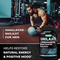 Capsules naturelles de Shilajit Ausreson Pure Himalayan Shilajit Prix Huile de graines noires Mousse de mer Ginseng et Ashwagandha Gingembre