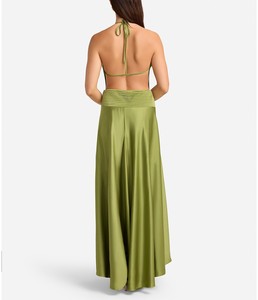 Robe longue formelle en laine à col halter et taille empire, respirante, pour l'été, service OEM - Product Image 2