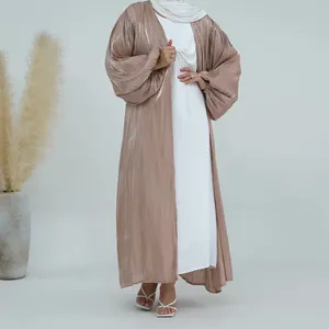 2024 hot sale Clothing Modest Abaya Dubai Women Open Abaya Cardigan Shining Fabric Balloon Sleeve Abaya Women Muslim Dress