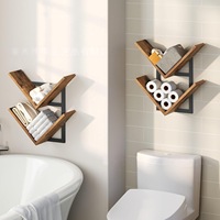 Étagère murale en bois vintage, bibliothèque décorative pour salon, étagère triangulaire à deux niveaux en bois massif, support de rangement multifonctionnel à visser