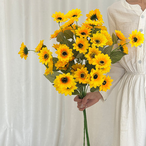 Fleur artificielle en soie Yasunobu, tournesol jaune, 12 tiges simples, décoration pour mariage et maison - Product Image 4