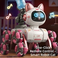 Mobil Robot Stunt 2.4G Remote Control Siap Pakai dengan Mata LED, Musik, Penggerak 8 Roda, Jangkauan 20M, untuk Penggunaan Dalam & Luar Ruangan