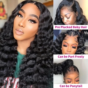 Vente en gros de perruques dentelle frontale en cheveux humains brésiliens de haute qualité Deep Wave 13X4 perruques dentelle frontale en cheveux humains avec cheveux de bébé - Product Image 3