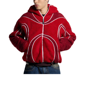 Felpa con Cappuccio da Uomo Personalizzata di Alta Qualità, Giacca <span class=keywords><strong>Sherpa</strong></span> Oversize con Blocchi di Colore, Pullover in Pile con Patch Ricamata - Product Image 4