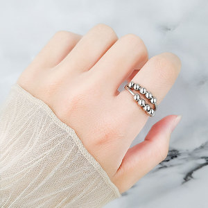Anillo giratorio vintage liso con cuentas, ajustable, de cobre con baño de rodio, joyería antiestrés unisex. - Product Image 4