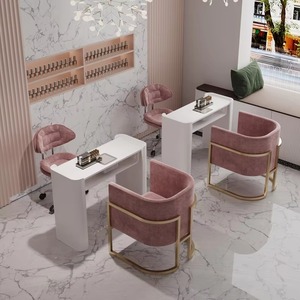 JINCHENG Venta Directa de Alta Calidad Salón de Manicura Mesa Luz de Lujo Marco de Metal y Silla de Dos Asientos <span class=keywords><strong>Manicurista</strong></span> Workben - Product Image 1
