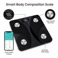 Báscula de Grasa Corporal Bluetooth con Sincronización Inalámbrica por Aplicación, Medición Profesional de Masa Muscular, Hidratación Ósea, Vidrio Templado Negro