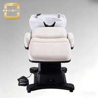 Estación de Lavado de Cabello Reclinable con Marco de Aleación y Lavabo de Cerámica Resistente a las Manchas para Salón de Belleza, Barbería, Peluquería