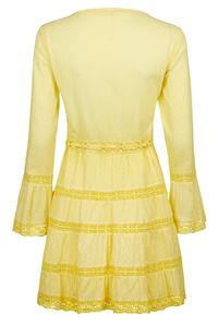 Amazing Vacation Wear <b>Ladies</b> Short <b>Dress</b> <b>Yellow</b> Crochet Frill Edited Elegant Tunic - Product Image 3