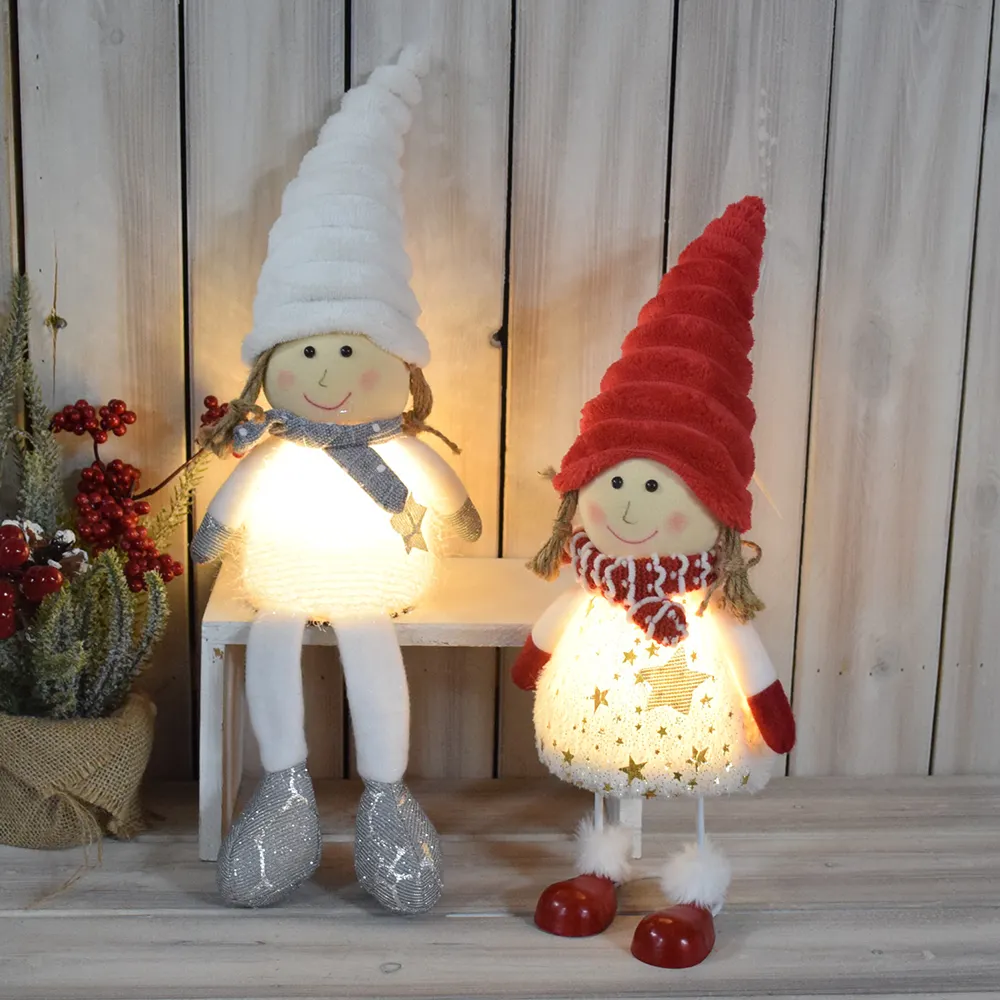 Новинка 2023, рождественские светящиеся украшения, праздничный декор, милые плюшевые белые анимационные Рождественские куклы со светодиодной подсветкой