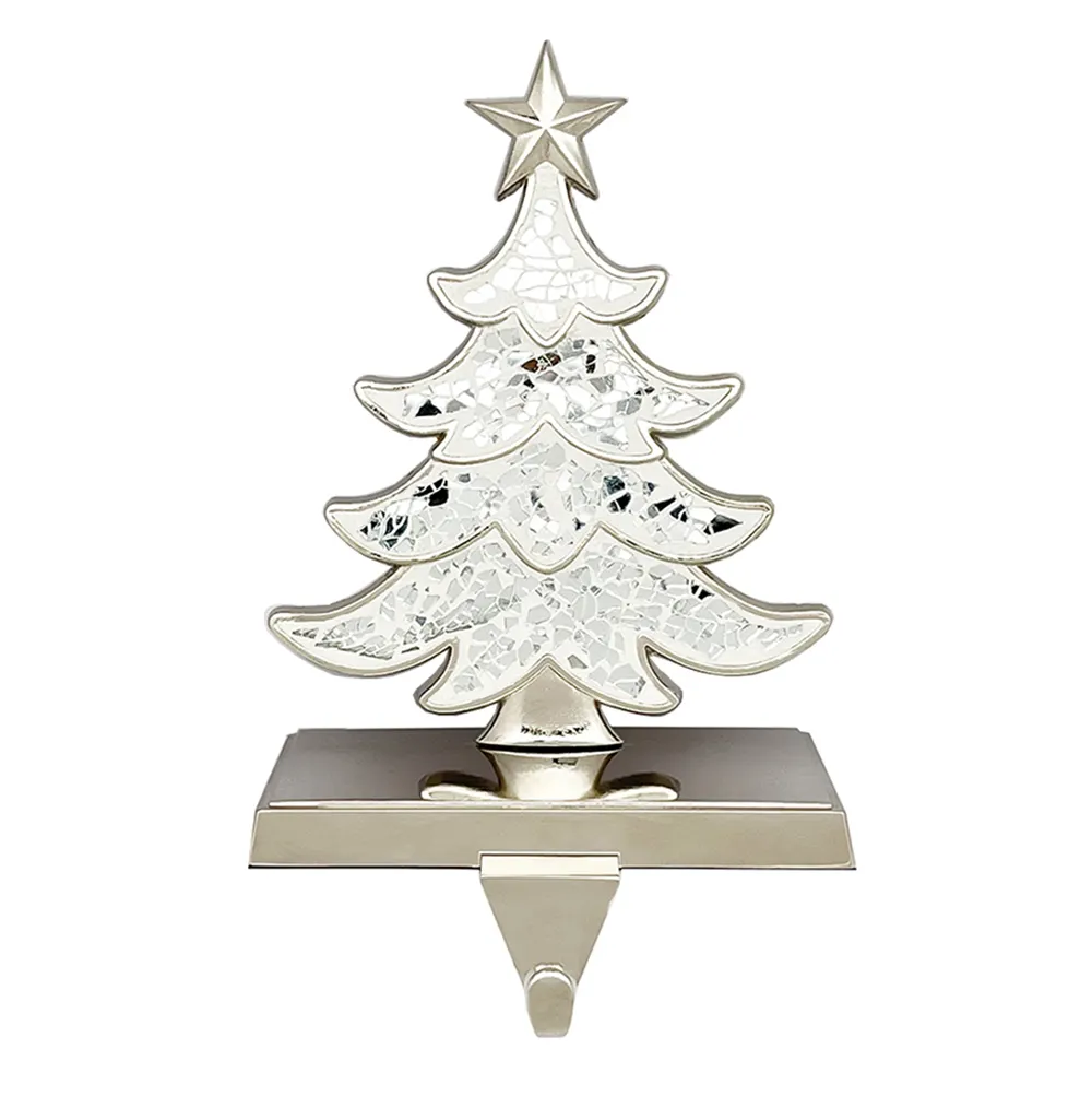 Fantasia decorativo in alluminio personalizzato dimensioni argento albero di natale calza supporto per la decorazione di natale mosaico in argento finito