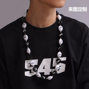 Collar de cuentas acrílicas, forma de bola en blanco y negro, patrón de letras, para fiesta, cadena extendida de 10 cm - Product Image 6