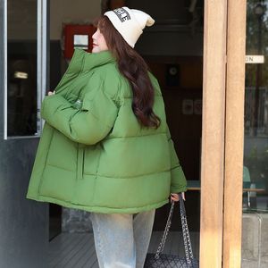 Chaqueta Corta de Algodón para Mujer Runqi, Verde, con Cuello Alto, Cierre de Cremallera, Ajuste Holgado, Talla Grande, Resistente al Viento, Grosor Medio - Product Image 2