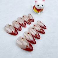 Ongles artificiels faits à la main 100%, ongles portables français rouges, ongles à presser réutilisables de haute qualité