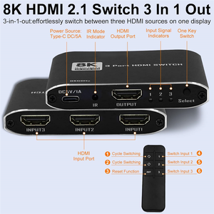 8K 60hz <strong>HDMI</strong> Switcher 3x1 3 <strong>Port</strong> 4K 120hz <strong>HDMI</strong> 2.1 Switch 3 in 1 Out Converter Adapter with IR Remote for <strong>PS5</strong> HDTV Xbox Roku - Product Image 5