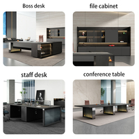 Bureau de direction de luxe haut de gamme en forme de L, table de bureau moderne avec armoire de rangement pour PDG, solution de mobilier de bureau tout-en-un