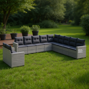Conjunto de Sofás de Jardín de Ratán Gris, 10 Plazas, Patas Ajustables, Muebles de Exterior, Diseño Contemporáneo - Product Image 2