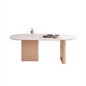 Mesa de Comedor Ovalada de Madera Maciza con Tapa Blanca, Diseño Moderno para el Hogar, Estructura Estable, Estilo Península - Product Image 2