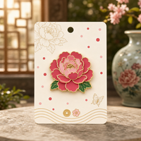 Broche 3D en émail souple Pivoine, Fleur rose chinoise à bordure dorée, Bijou du Festival du Printemps CNY, Épingle de revers, Badge métallique personnalisé, Vente en gros