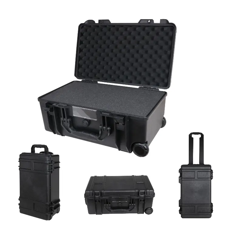 Hard Case with Foam Tool Case with Telescopic Handle IP67 Waterproof Plastic Case Plastic Carrying Box