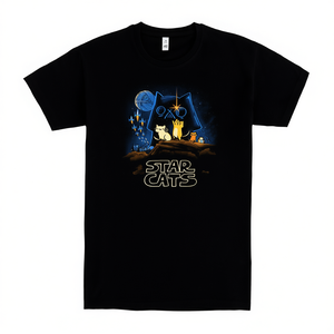 T-shirt Star Cats nera per adulti, unisex, con design grafico a tema gatto parodia Star Wars - Product Image 3