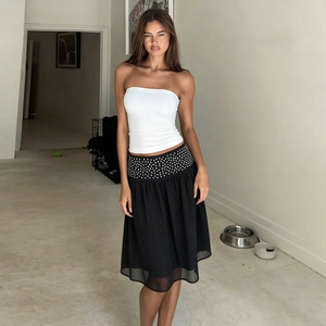 Jupe en mousseline taille haute amincissante, longueur genou, coupe trapèze, élégante pour les fêtes – Collection Hiver, Offre Spéciale - Product Image 6