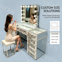 Table de toilette moderne de luxe YIFAN YF-H98 avec accents diamantés, miroir LED réglable, cadre en aluminium, MDF