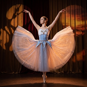 Tutú de Ballet Romántico con Degradado Azul y Rosa, Vestido de Ballet con Pedrería y Encaje Dorado para la Variación del Río, Hija del Faraón - Product Image 3