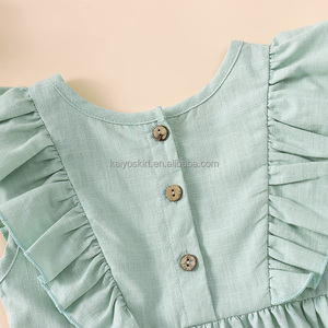 Gaun pesta pantai kasual bayi perempuan, gaun katun Linen lengan lipit berkancing bawah untuk anak perempuan 1-6 tahun - Product Image 6