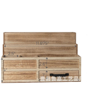 Caja de Almacenamiento de Escritorio de Madera, Organizador de Cajones Multicapa de Madera Maciza con Divisiones, Soporte para Papelería de Oficina, Rectangular, Color Quemado - Product Image 1