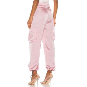 <span class=keywords><strong>Pantaloni</strong></span> Cargo da Donna in Raso <span class=keywords><strong>Rosa</strong></span>, Casual con Tasche, Vita Alta, Taglie Forti, con Cintura - Product Image 4