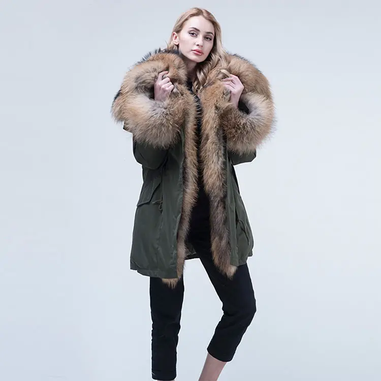 New Short Style Raccoon Fur Collar Coats Down Lined Fur Parka With Hood