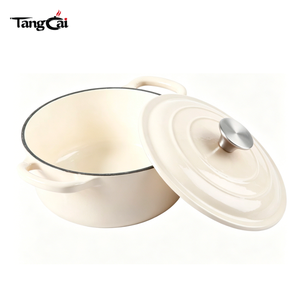 Sartén Redonda <span class=keywords><strong>de</strong></span> Hierro Fundido Esmaltado Antiadherente <span class=keywords><strong>de</strong></span> 5QT Color Blanco Crema, Multiusos, Compatible con Todas las Placas <span class=keywords><strong>de</strong></span> Cocina - Product Image 1