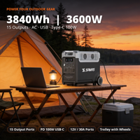 Station d'alimentation portable LiFePO4 3840Wh 3600W, générateur solaire UPS avec charge rapide en moins de 10 ms, avec prises AC, USB et Type C pour la maison, le camping et les camping-cars