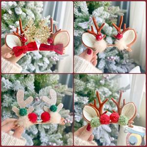Christmas Reindeer Antler Hair Clips Set Cute Plush Antler Ear Designs with Pom-Pom Accents Hair Accessories for <b>Women</b> Kids - Product Image 3