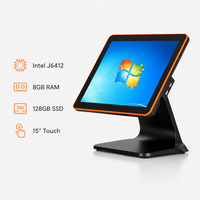 Terminal POS All-in-One Intel J6412 15 Inci, RAM 8GB, SSD 128GB, Layar Sentuh, Mesin Kasir untuk Toko Ritel Rantai