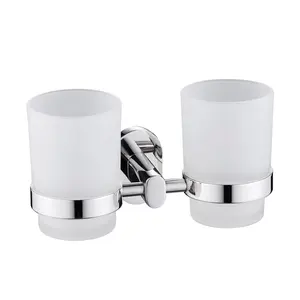 Factory Bathroom Set Sanitary Ware 304SUS Round Tumbler Holder Toothbrush Cup Holder Double Glass Cup