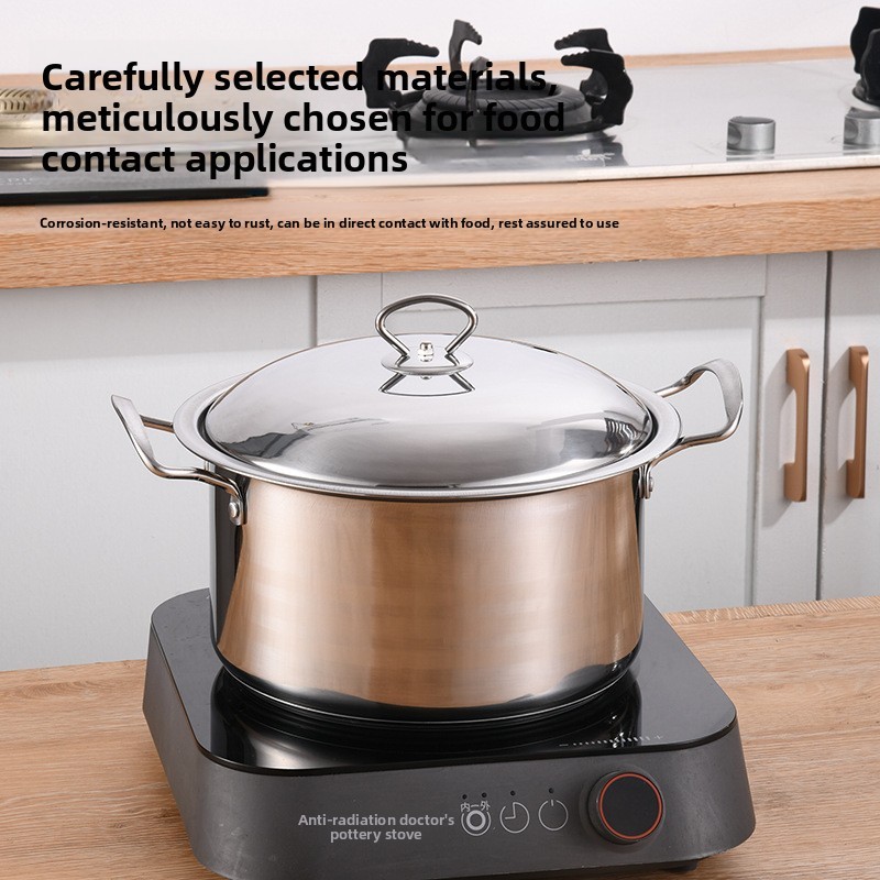 Thickened Multi-bottom 410 Stainless Steel Uncoated Modern Minimalism Soup Pot 18-30cm Household Kitchen · image 2