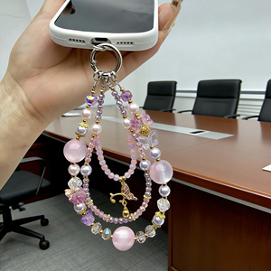 Chaîne de téléphone 15 cm avec <span class=keywords><strong>pendentif</strong></span> papillon en cristal violet et perles, design original, tendance, détachable et universel - Product Image 2