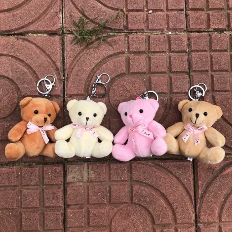 Free Sample 10センチメートルHot Plaid Bow Tie Plush Sitting Bear Toys Promotion Small Bouquet Doll Bear Keychain Wedding Activity Gift Toys