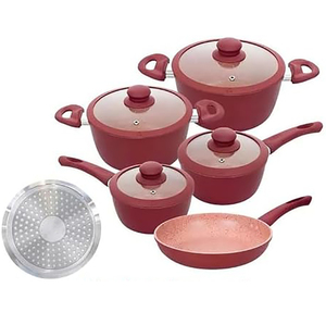 High Quality 9-Piece Aluminum Alloy Non-Stick Cooking <b>Pots</b> Glass Lids Soft Touch Handles Forged Ceramic <b>Induction</b> Cookware Set - Product Image 1