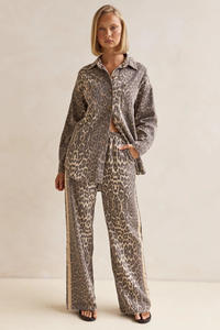 Conjunto de 2 Piezas de Camisa Vaquera con Botones y Pantalones Vaqueros con Estampado de Leopardo para Mujer, Estilo Vintage Occidental, para Primavera - Product Image 2