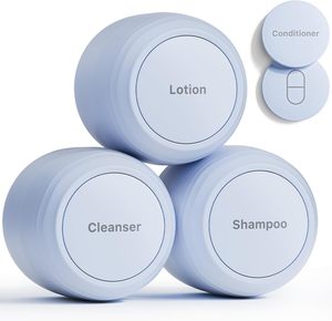 Nuevos Envases de Viaje para Artículos de Aseo [Ultra Resistentes a Fugas] Aprobados por la TSA, Frascos Rígidos de PLA con 5 Etiquetas Magnéticas, Azul, Paquete de 3 - Product Image 1