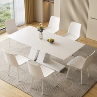 Table à manger de luxe en pierre frittée avec piétement sculptural pour hôtel, restaurant, villa, maison, appartement, salle à manger
