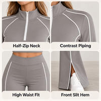 Ensemble deux pièces tricoté personnalisé pour femme, en polyester et élasthanne, pantalon large uni en tissu extensible pour les occasions décontractées