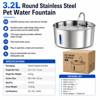 Fuente de Agua para Mascotas de Acero Inoxidable 304, Dispensador de Agua para Perros y Gatos de 3.2L, Bomba Silenciosa con Filtro, OEM